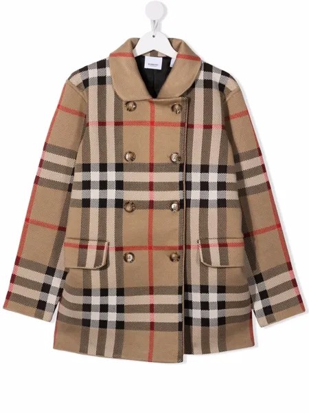 Burberry Kids двубортное пальто в клетку