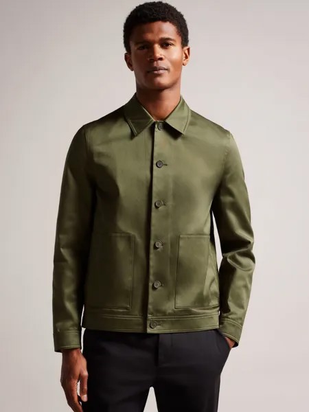 Приталенная куртка из хлопкового сатина Ted Baker, темно-зеленый