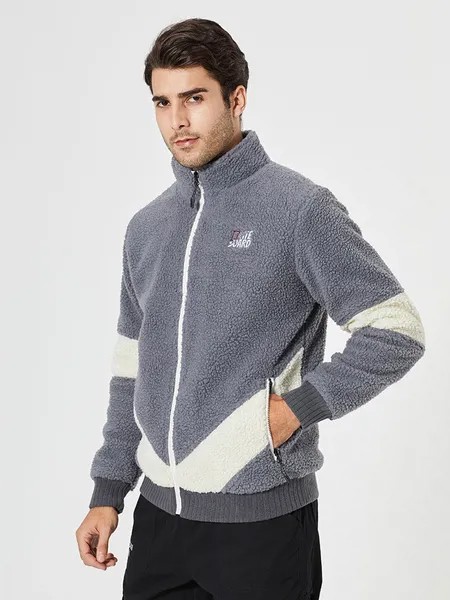 Milanoo Men Hoodies Stand Collar Long Sleeves Color Block Zipper Polyester Sweatshirt Casual