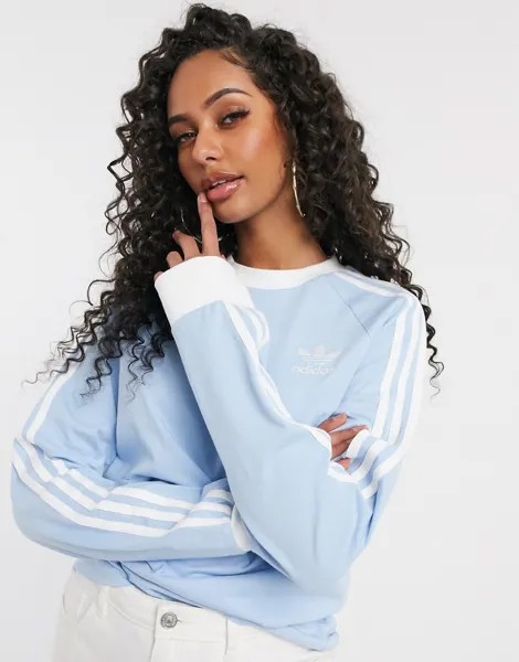 Синий лонгслив с полосками adidas Originals