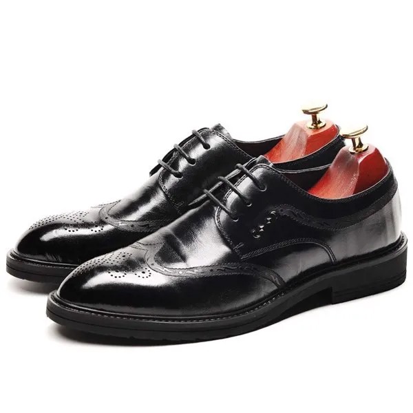 Мужские Винтажные Кожаные броги, черные классические деловые туфли в британском стиле на плоской подошве, со шнуровкой и резьбой, 2023