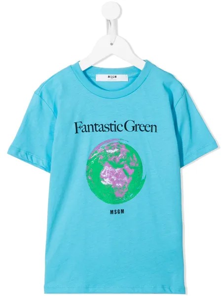 MSGM Kids футболка с принтом Fantastic Green
