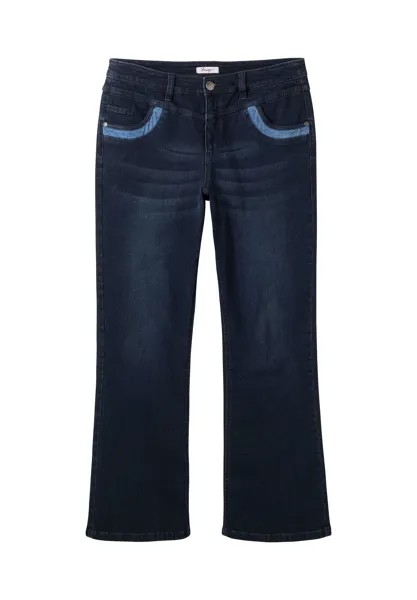 Джинсы с контрастными деталями на штанине и кармане sheego, цвет Dark Blue Used Denim