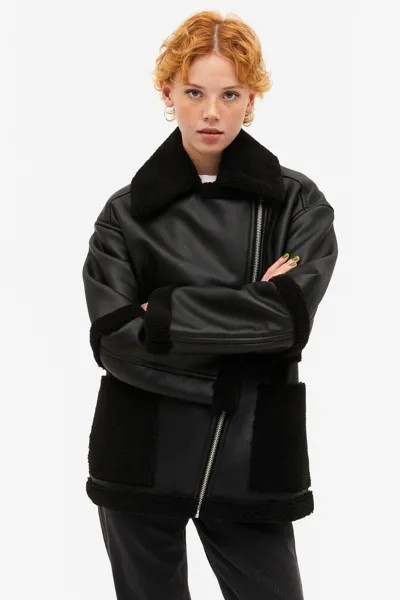 Кожаная куртка женская Monki 1090304001 черная XL (доставка из-за рубежа)