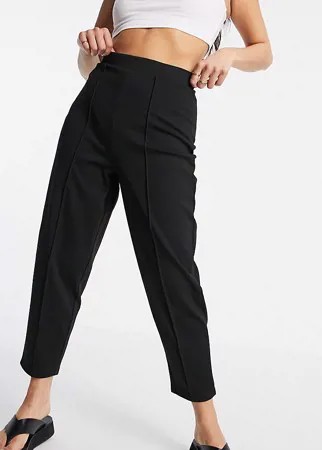 Черные брюки-галифе из понте с отделкой в мелкую складочку ASOS DESIGN Petite-Черный цвет