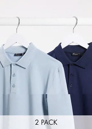 2 обтягивающих поло из органического хлопка с длинными рукавами ASOS DESIGN​​​​​​​-Многоцветный