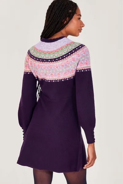 Фиолетовое платье со скандинавским узором Monsoon, фиолетовый