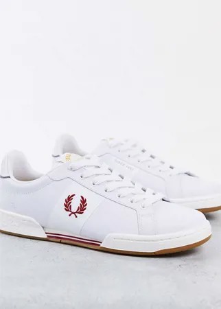 Бело-красные кожаные кроссовки Fred Perry B722-Белый