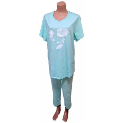 Пижама Свiтанак, бриджи, футболка, короткий рукав, трикотажная, пояс на резинке, размер 54, зеленый