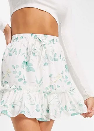 Белая мини-юбка с цветочным принтом и оборками (от комплекта) In The Style Plus x Stacey Solomon-Multi