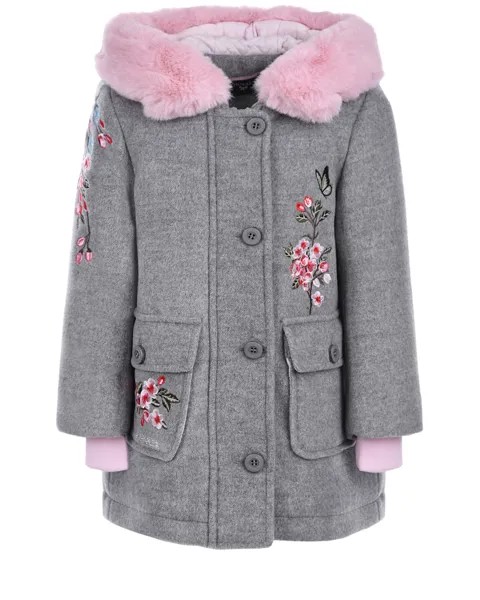 Серое пальто с розовым мехом Monnalisa детское