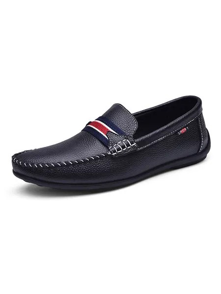 Milanoo Mens Loafer Shoes Slip-On Monk Strap Round Toe PU Leather Black Casual Flat Shoes