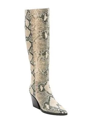 Женские бежевые кожаные сапоги на каблуке со змеиным принтом DOLCE VITA Isobel Toe 6 M