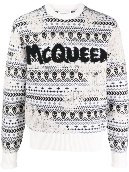 Alexander McQueen джемпер с узором вязки интарсия, нейтральный цвет
