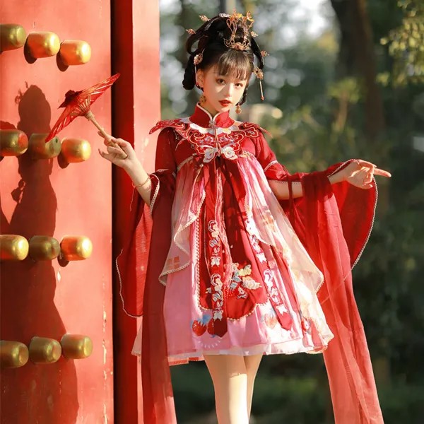 Новое поступление, весенне-летнее женское Восточное винтажное красное платье в китайском стиле ханьфу в старинном стиле ретро, Женская ска...