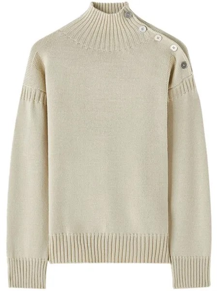 Jil Sander джемпер в рубчик с высоким воротником, нейтральный цвет