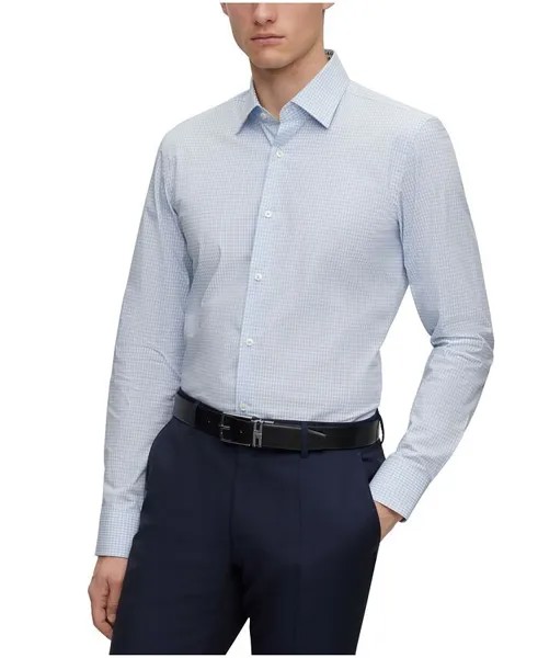 Мужская рубашка приталенного кроя в клетку Hugo Boss, синий