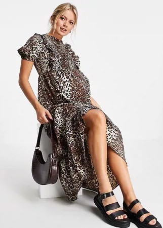 Ярусное платье макси со звериным принтом и сборками на лифе ASOS DESIGN Maternity-Multi