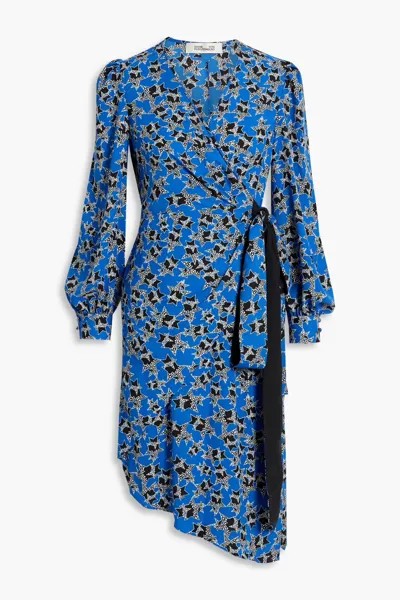 Платье Evania из крепа с запахом и асимметричным принтом Diane Von Furstenberg, синий кобальт