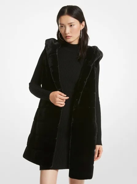 Стеганый жилет с капюшоном из искусственного меха Michael Kors, черный