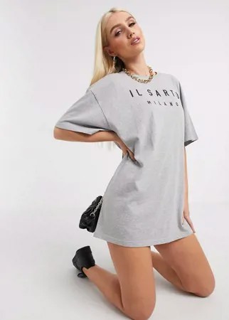 Платье-футболка в стиле oversized с логотипом Il Sarto-Серый