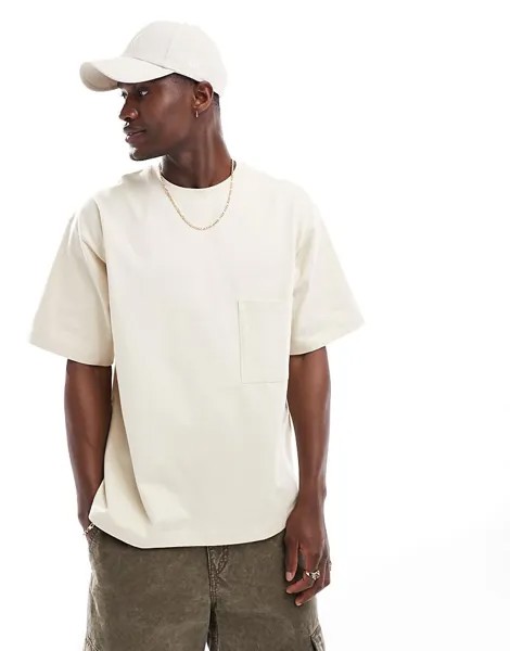 Jack & Jones Premium – бежевая футболка оверсайз с карманом