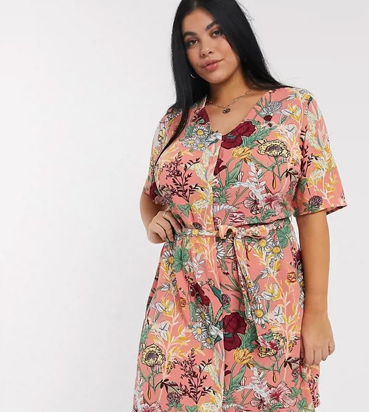 Платье с цветочным принтом и поясом Junarose-Многоцветный