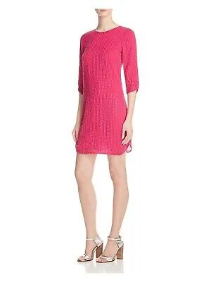 PARKER Женское розовое мини-платье-футляр с рукавами 3/4 и круглым вырезом 6