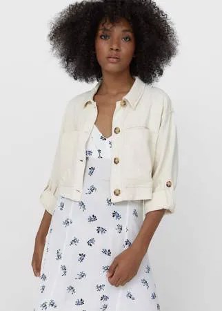 Stradivarius Укороченная Куртка-Рубашка В Стиле Рустик Цвет Небеленого Полотна Xs