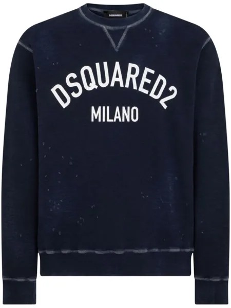 Dsquared2 logo-print distressed sweatshirt, синий