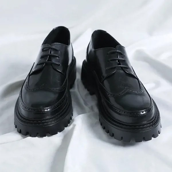 Мужские кожаные туфли, резные большие головки, корейский стиль, небольшие размеры, универсальная повседневная обувь на толстой подошве