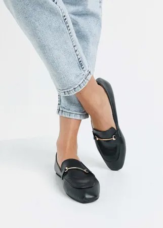 Черные с золотистой отделкой туфли на плоской подошве с мягким квадратным носком RAID Vella-Черный
