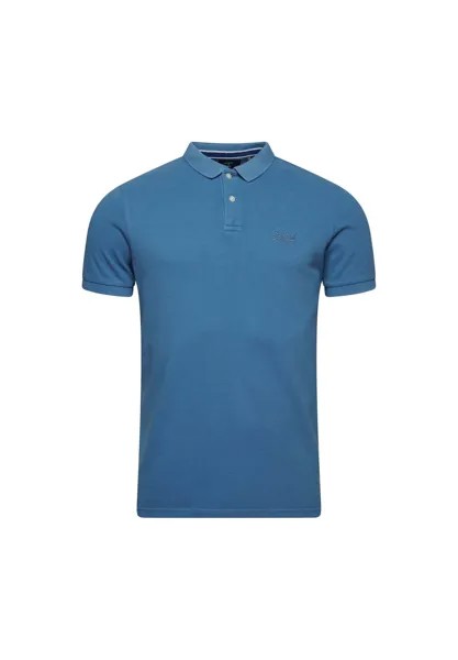 Рубашка-поло мужская - Vint Destroy Polo, короткий рукав, планка на пуговицах, хлопок Superdry., синий