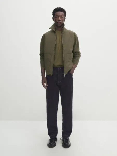 Вязаный кардиган из контрастной стеганой ткани Massimo Dutti, хаки