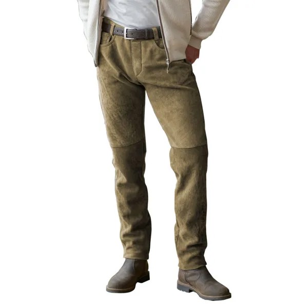 Мужские брюки Замшевые винтажные уличные брюки полной длины на каждый день оливково-зеленого цвета
