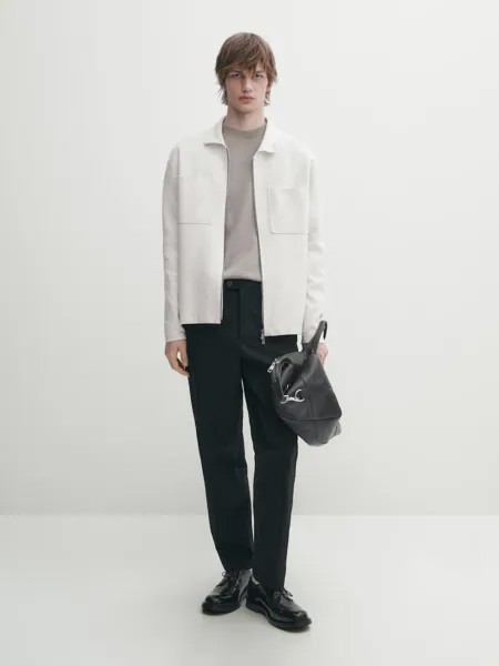 Вязаный кардиган с молнией и рубашечным воротником Massimo Dutti, серый