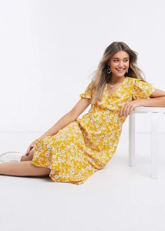 Желтое чайное платье миди с цветочным принтом Influence-Желтый