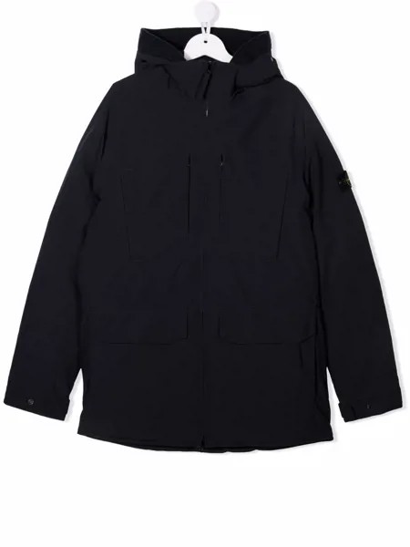 Stone Island Junior пуховик с капюшоном и логотипом