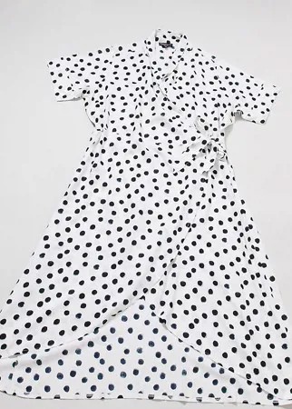 Платье миди в горошек с запахом Wedensday's Girl Curve-Белый