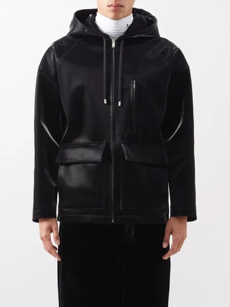 Виниловое пальто с капюшоном и шнурком Saint Laurent, черный