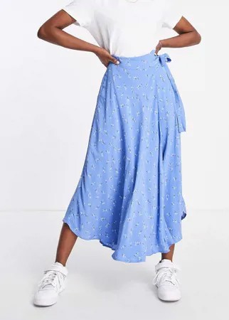Синяя юбка миди с запахом и цветочным принтом Y.A.S-Разноцветный