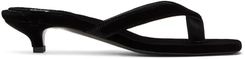 Черные бархатные шлепанцы на каблуке Totême