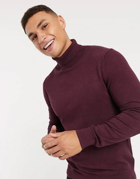 Бордовая трикотажная водолазка из смесового органического хлопка Burton Menswear-Красный