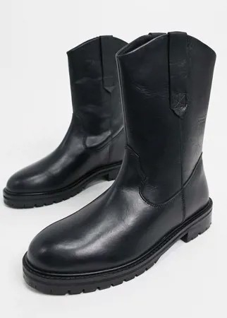 Черные кожаные ботинки без застежки ASOS DESIGN-Черный цвет