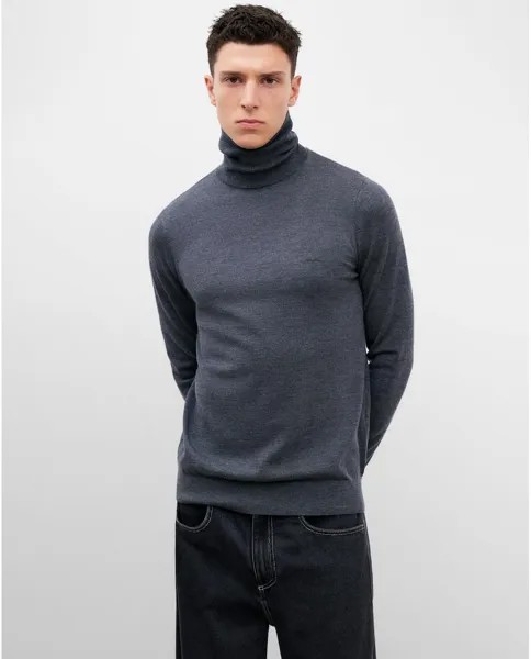 Мужской свитер с высоким воротником из 100% шерсти Adolfo Dominguez, серый