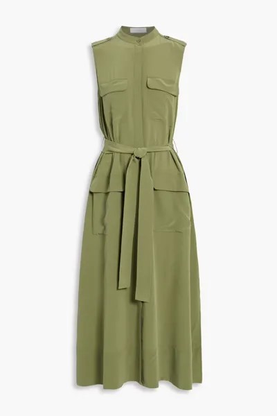 Платье-рубашка миди Illumina из стираного шелка с поясом Equipment, цвет Leaf green