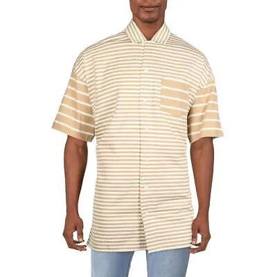 Мужская трикотажная рубашка на пуговицах с короткими рукавами Nautica в коричневую полоску, топ XL BHFO 4889