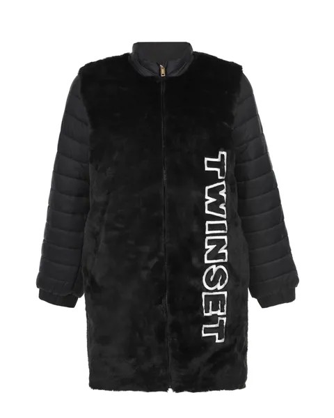 Черное пальто из эко-меха TWINSET детское