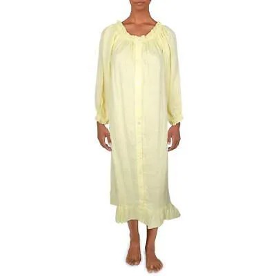 Sleeper Женская желтая льняная ночная рубашка на пуговицах O/S BHFO 2125