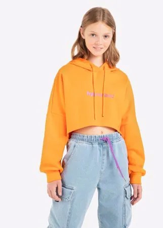 Оранжевое укороченное худи oversize с принтом HYPNOTISED для девочки Gloria Jeans